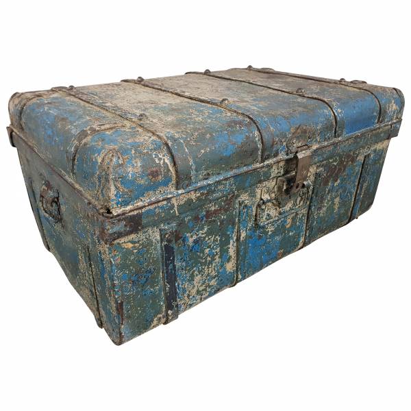 Alter Blechkoffer antiker Metallkoffer blau 74 x 49 Vintage Shabby Chic Unikat 5 IT10119