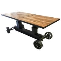 Esstisch höhenverstellbar mit Kurbel Massiv-Holz Mango Industrie Design Crank Table
