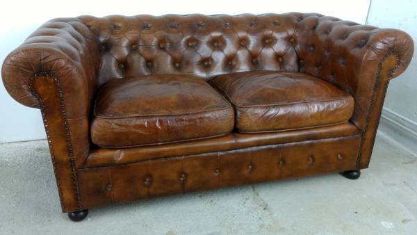 Sofa Couch Lounge Chesterfield 2 Sitzer Leder Antik Look Design Art Deco 50er