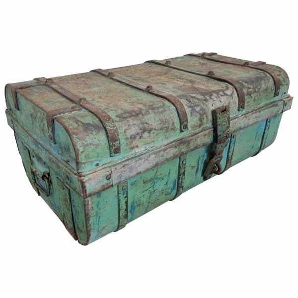 Alter Blechkoffer antiker Metallkoffer türkis 64x36 Vintage Shabby Chic Unikat 4 IT10120