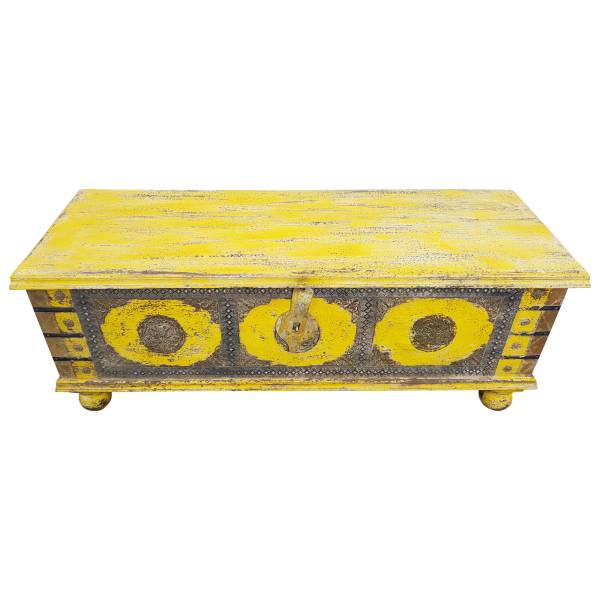 Truhe Kiste Holztruhe Vintage Gelb Box aus Altholz Antik Handarbeit Unikat 14