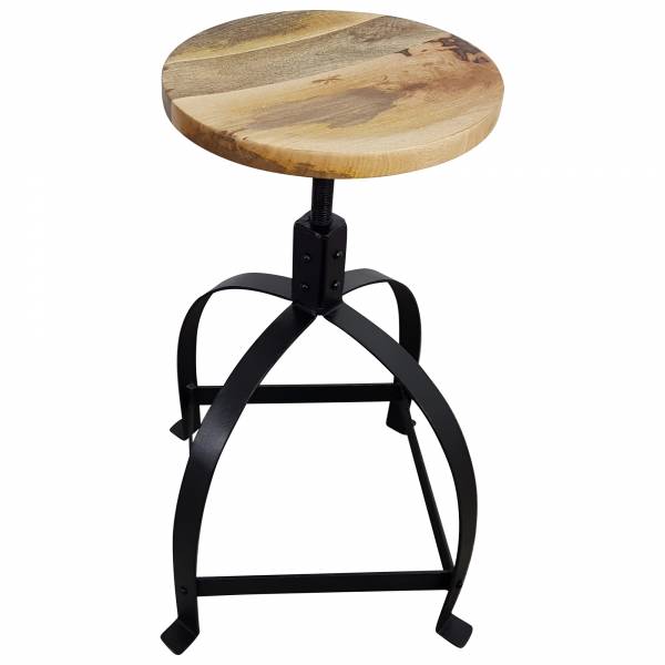 Hocker Drehhocker Metall Stuhl drehbar Höhenverstellbar mit Mango-Holz Design IT10051