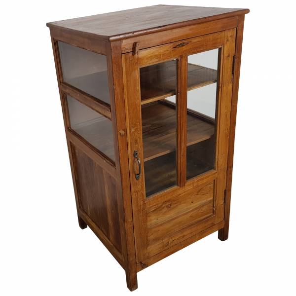 Kommode Anrichte Vitrine Schrank Teak Massivholz Glas Alt Antik Stil Unikat 9 IT10228