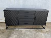 Sideboard Fischgräten Muster mit Schubladen 180 cm in Schwarz