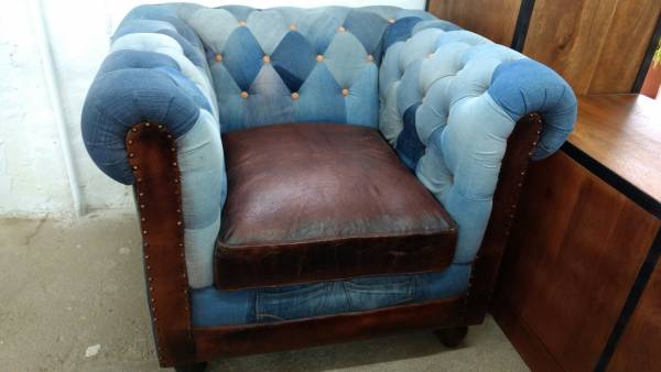 Clubsessel Polster-Sessel Lounge Jeans Chesterfield Design Unikat Handgemacht IT10039