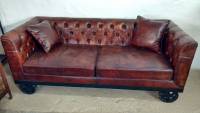 Sofa Couch Leder Wohnlandschaft auf Räder 2 Sitzer braun Industrie Design Loft