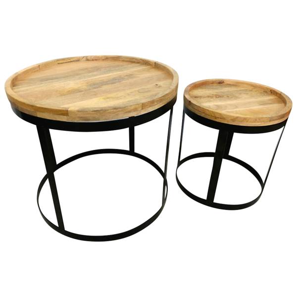 Beistelltisch 2er SET Ø 60 cm Rund Couchtisch Mango-Holz Massiv Möbel Handarbeit IT10001