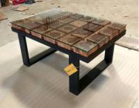 Couchtisch Lounge-Tisch Baumstamm Massiv-Holz Metall-Gestell schwarz Loft Design