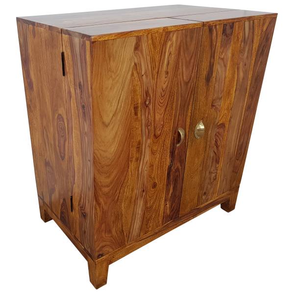 Barschrank Hausbar Schrank Weinregal Massiv-Holz Sheesham Weinschrank Design