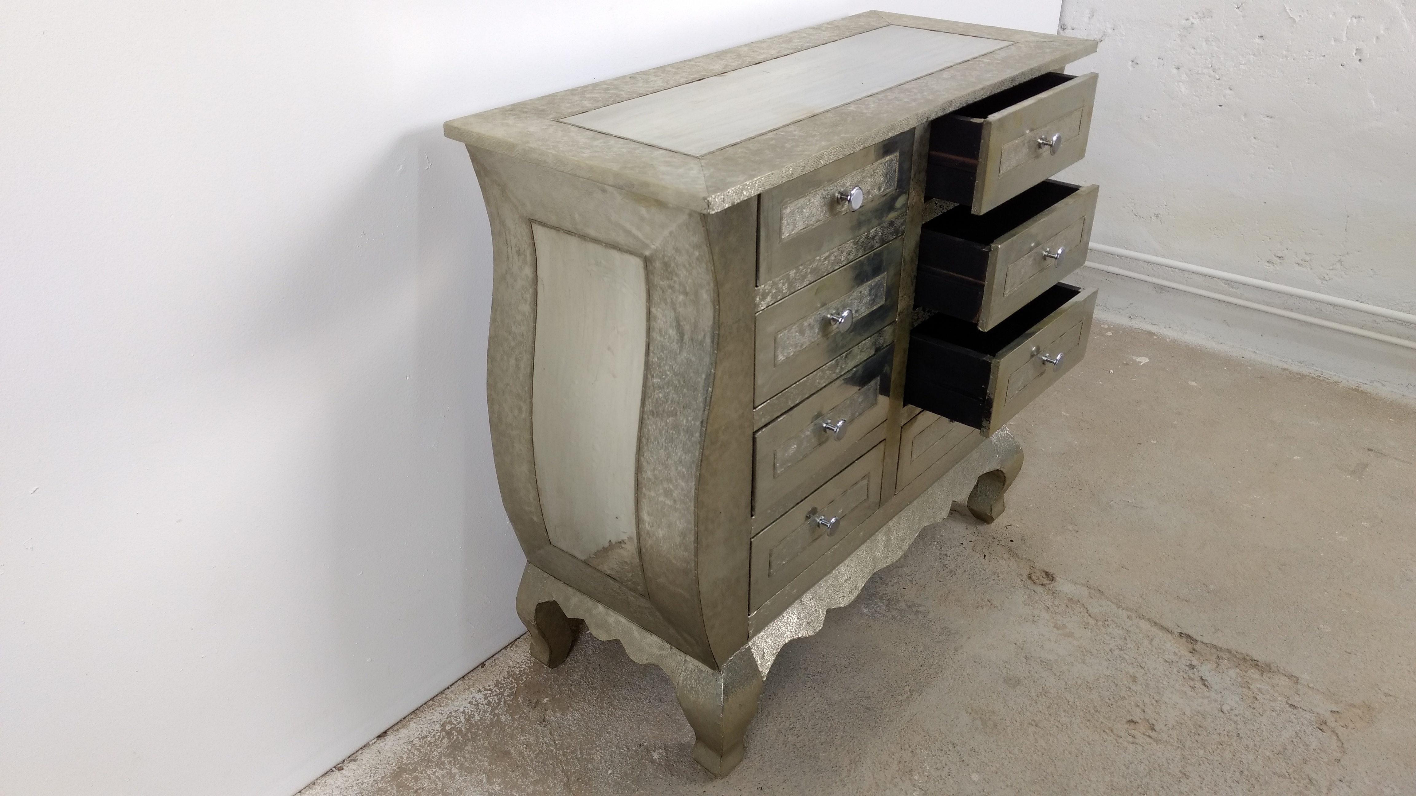 Kommode Schrank Anrichte Sideboard Mit Schubkasten Vintage Silber