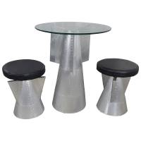 Tischgruppe Sitzgruppe Tisch + 2 Hocker silber alu Aviator Trend Design Unikat