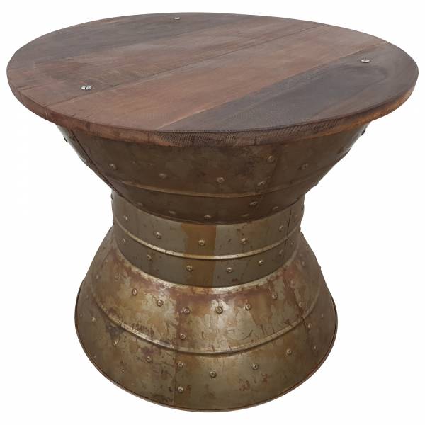 Couchtisch Lounge-Tisch Altholz Massivholz 60 cm Rund Loft Look Industrial Style IT10185