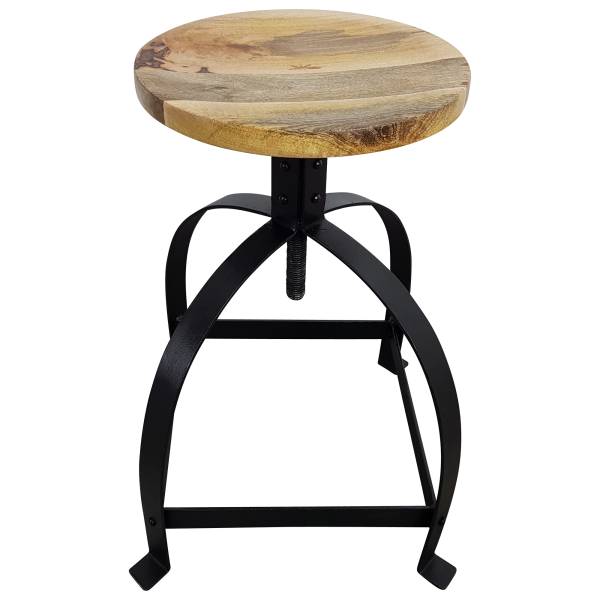 Hocker Drehhocker Metall Stuhl drehbar Höhenverstellbar mit Mango-Holz Design