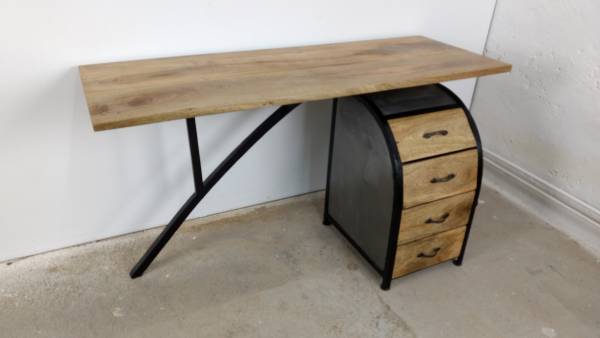 Schreibtisch Büro-Tisch Ofiice Akazie mit Büro-Container 150cm Industrie Design IT10013