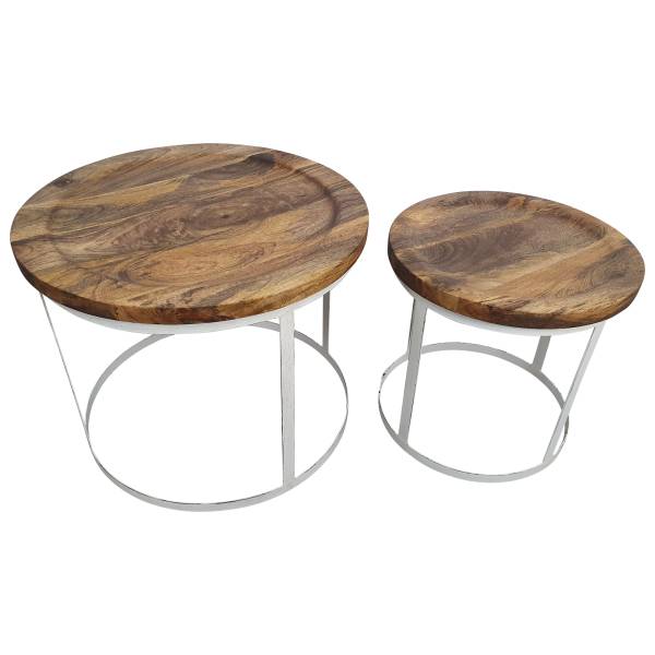Beistelltisch 2er SET Ø 55 cm Rund Couchtisch Mango-Holz Massiv Möbel Handarbeit