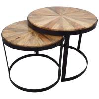 Beistelltisch Satztisch Couchtisch 2er SET Ø 55 + 45 cm Rund Holz Metall Massiv Beistelltisch Satztisch Couchtisch 2er SET Ø 55 + 45 cm Rund Holz Metall Massiv