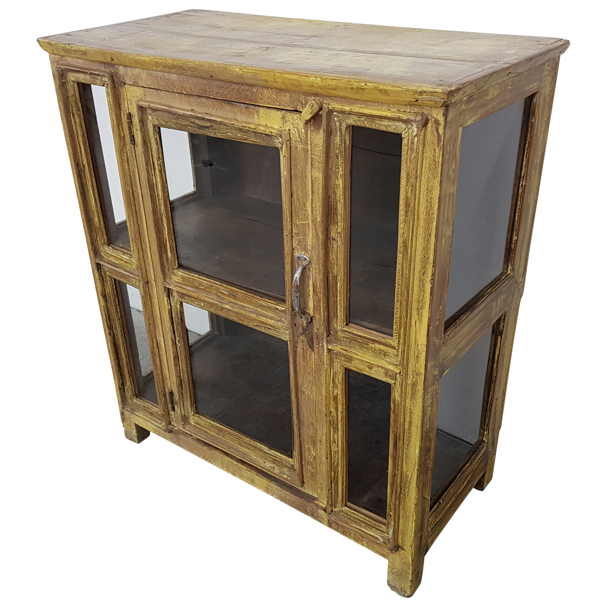 Kommode Anrichte Vitrine Schrank Gelb Massivholz Vintage Shabby